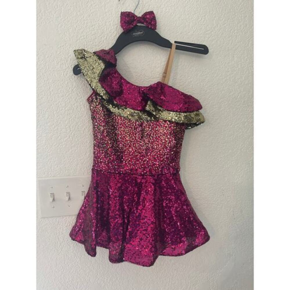 Youth custom made dance costume with matching clip in bow